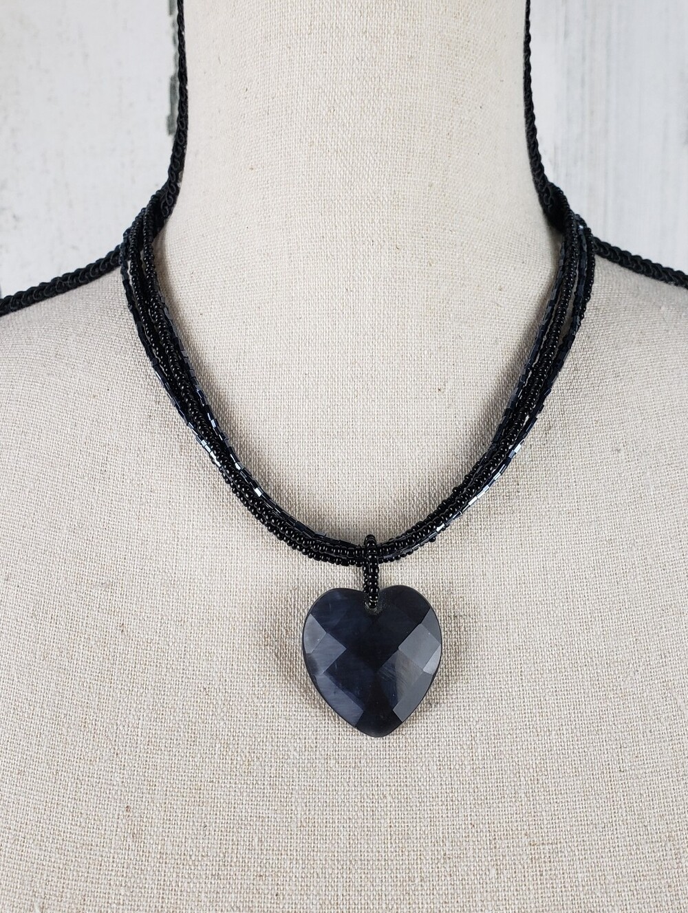Gray Heart Pendant Multi-Strand Necklace